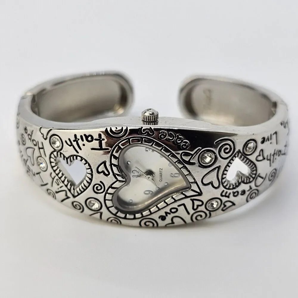 Women's Hearts Cuff Bracelet Watch‎ 24MM Gray Dail Bracelet 5.5